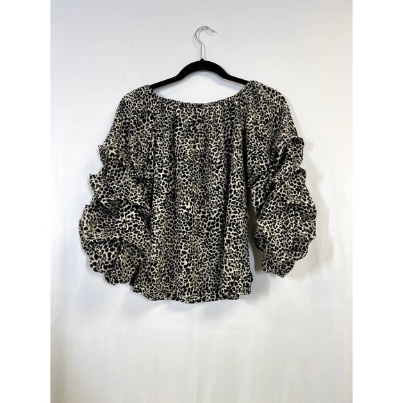 PATRICIA LUCA NEW Ruffle Sleeve Leopard Top Black Animal Print Size XS - Picture 7 of 9